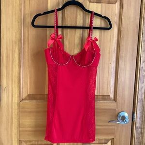 Women’s red lace lingerie set, never worn, size small.